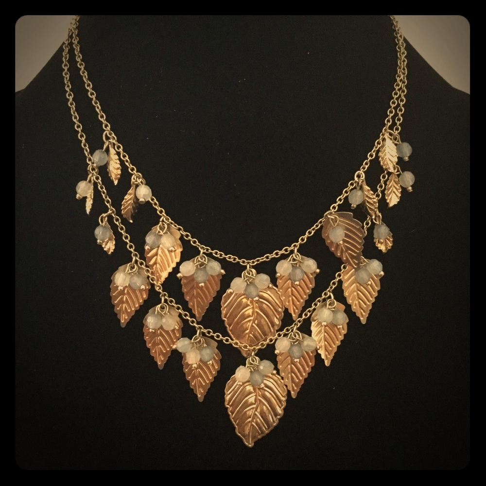 Gold Leaf Necklace Matching Earrings